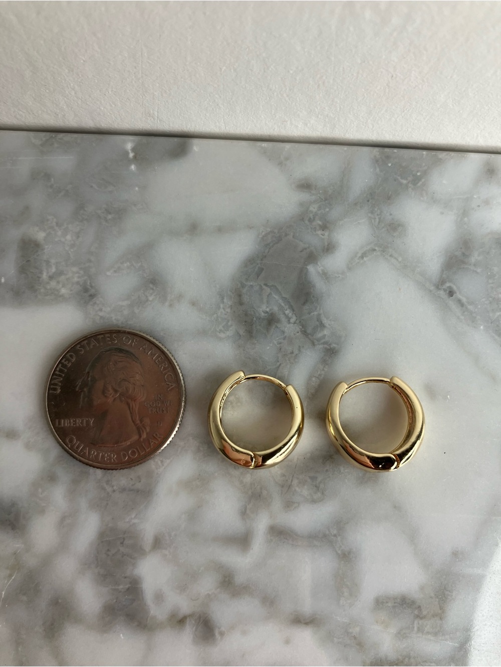 14K Gold Plated Huggie Hoop Earrings 12mm Small Gold Hoops Minimalist Everyday - Picture 6 of 7